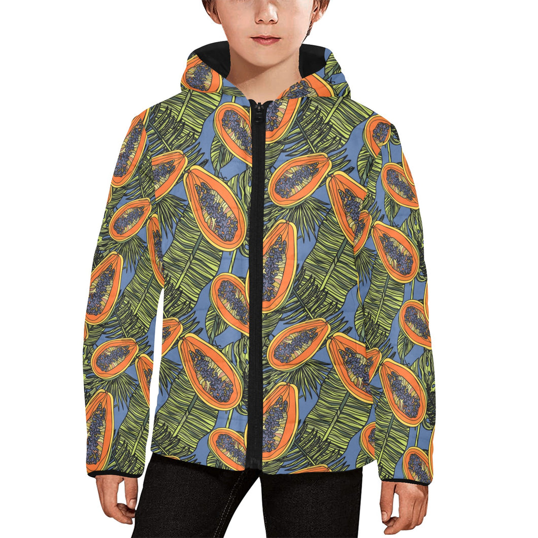 Colorful papaya tropical leaves Kids' Boys' Girls' Padded Hooded Jacket