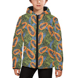 Colorful papaya tropical leaves Kids' Boys' Girls' Padded Hooded Jacket