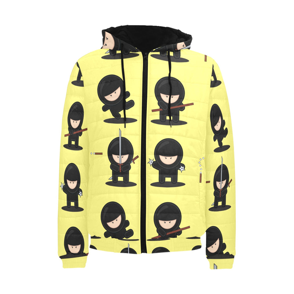 Cute ninja yellow background Men's Padded Hooded Jacket