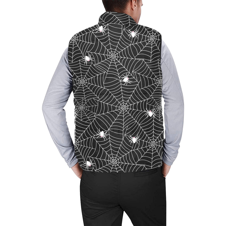 Spider web design pattern Black background white c Men's Padded Vest