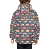 Camper Van Pattern Print Design 02 Kids' Boys' Girls' Padded Hooded Jacket