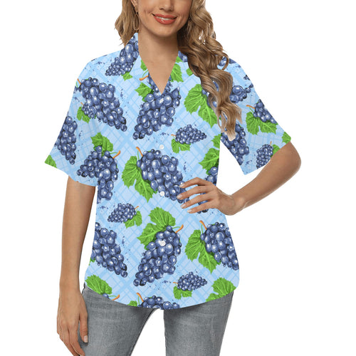 Watercolor grape pattern Women's All Over Print Hawaiian Shirt