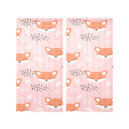 Cute fox pattern pink background Gauze Curtain