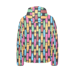 Skate Board Pattern Print Design 02 Kids' Boys' Girls' Padded Hooded Jacket