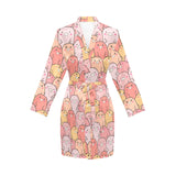Pig Pattern Print Design 04 Women's Long Sleeve Belted Night Robe