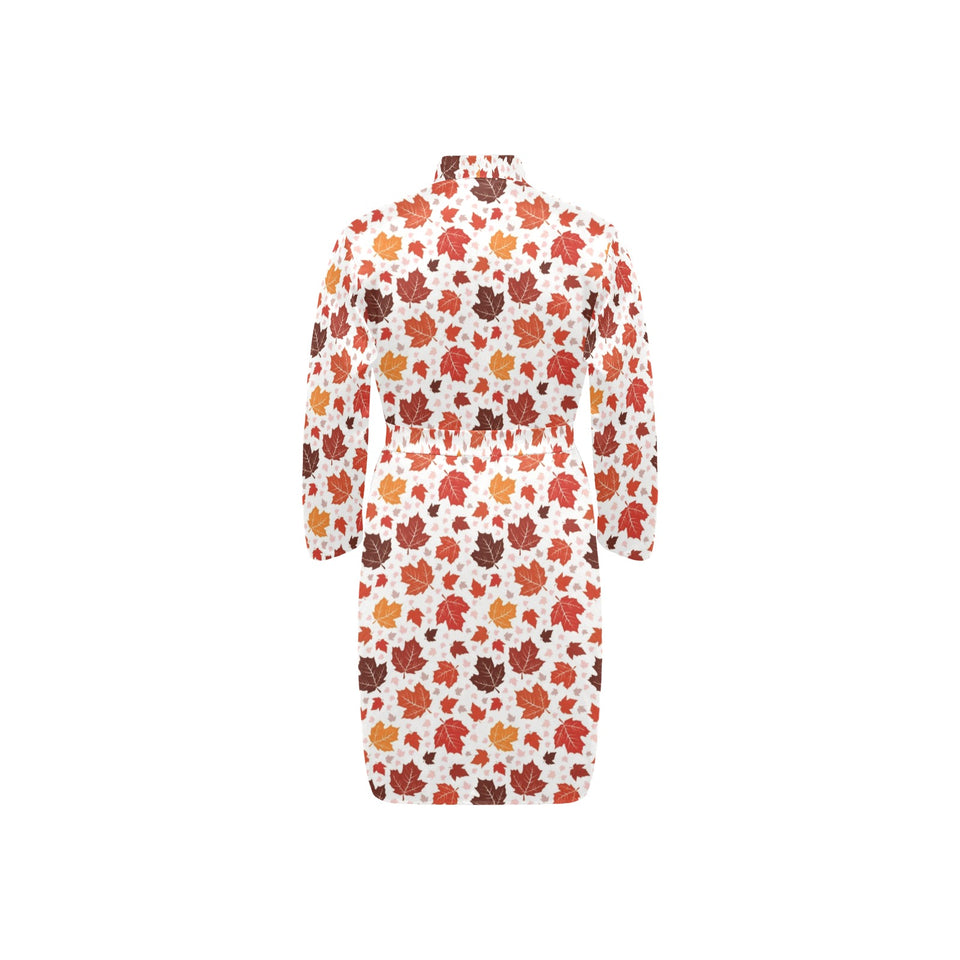 Colorful Maple Leaf pattern Men's Long Sleeve Belted Night Robe