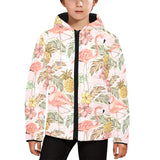 Pink flamingo birds pineapples hibiscus flower pat Kids' Boys' Girls' Padded Hooded Jacket