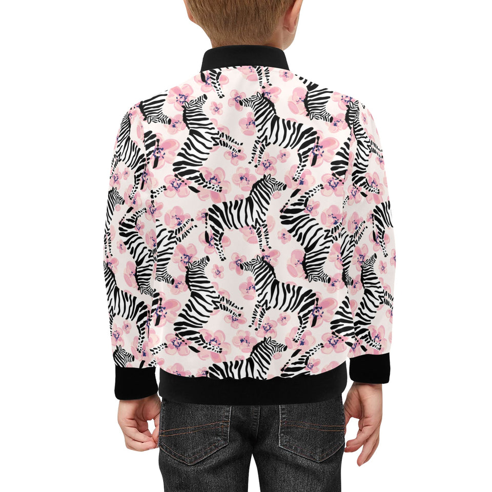 Zebra pink flower background Kids' Boys' Girls' Bomber Jacket