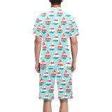 Red White sailboat wave background Men's V-Neck Short Pajama Set