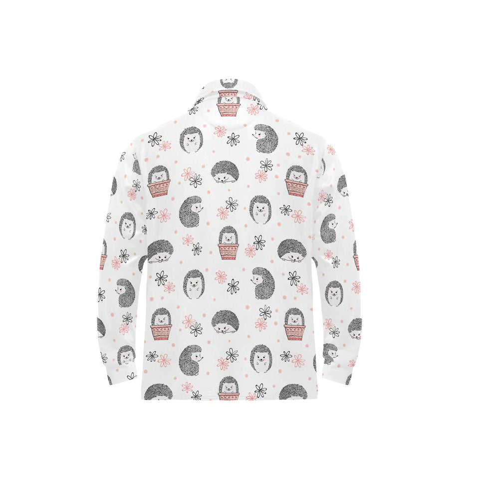 Hedgehog Pattern Print Design 02 Men's Long Sleeve Polo Shirt