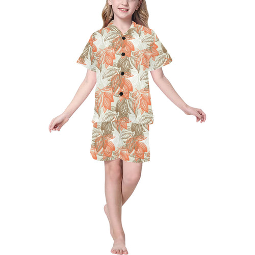 Cocoa beans Cocoa tree pattern Kids' Boys' Girls' V-Neck Short Pajama Set