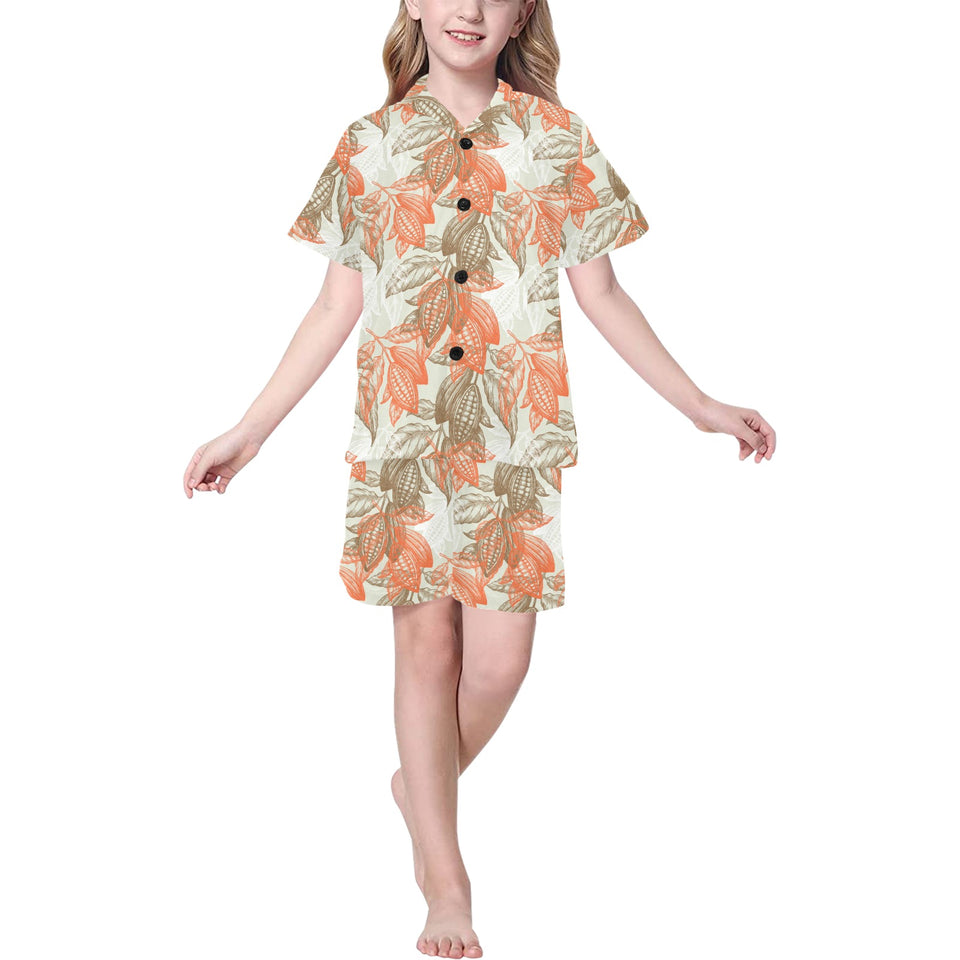 Cocoa beans Cocoa tree pattern Kids' Boys' Girls' V-Neck Short Pajama Set