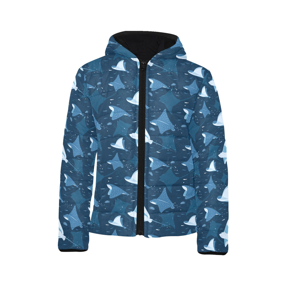 Stingray Pattern Print Design 04 Kids' Boys' Girls' Padded Hooded Jacket