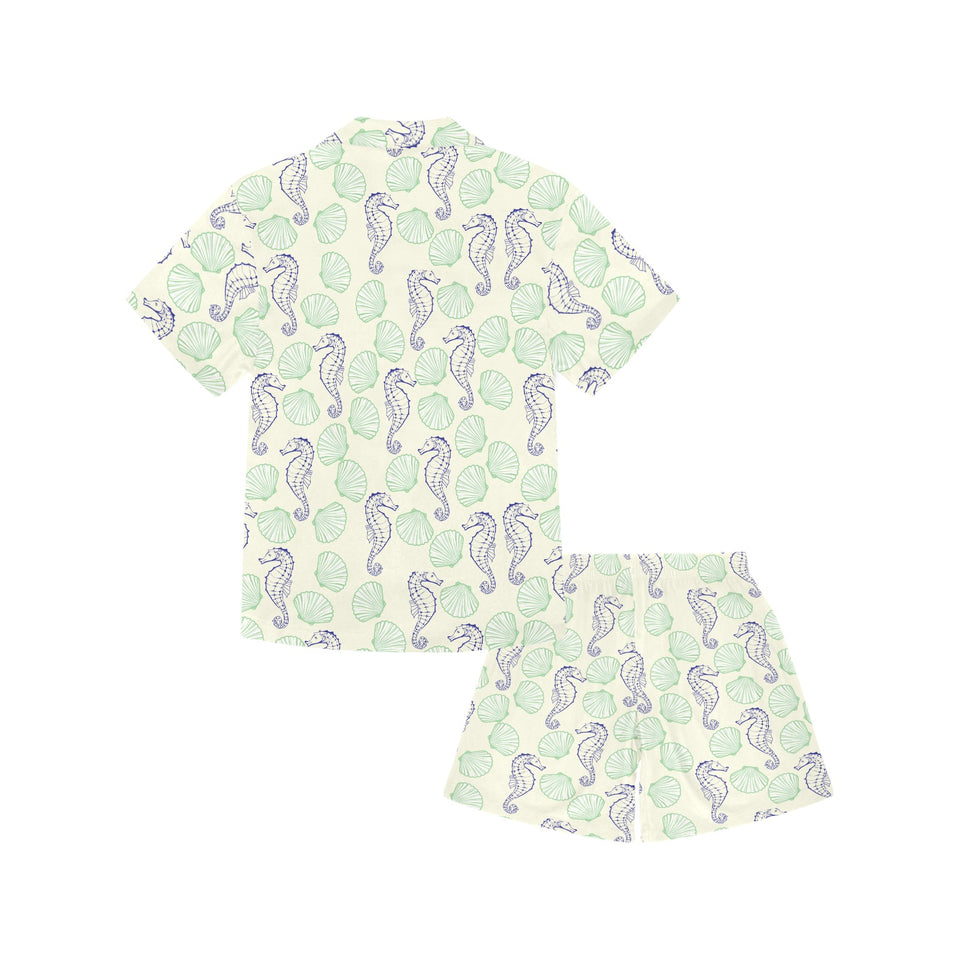 Seahorse shell pattern Kids' Boys' Girls' V-Neck Short Pajama Set