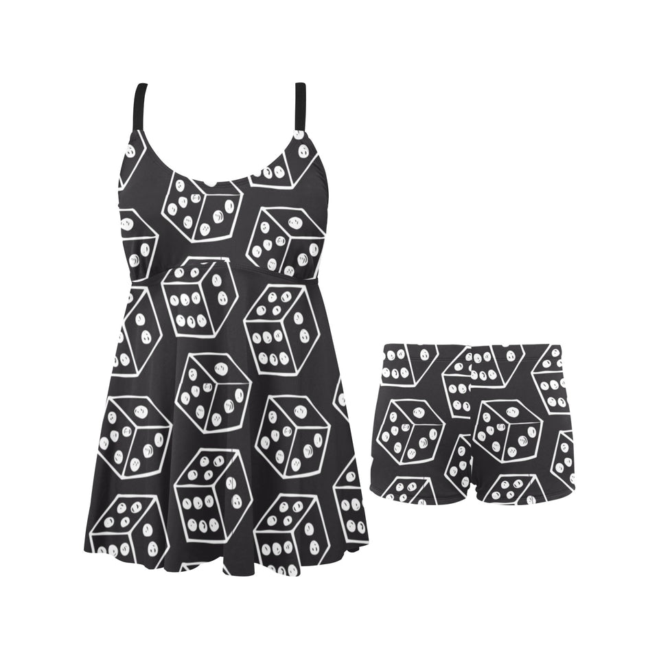 Dice Pattern Print Design 01 Chest Sexy Pleated Two Piece Swim Dress