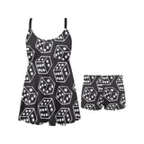 Dice Pattern Print Design 01 Chest Sexy Pleated Two Piece Swim Dress