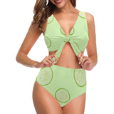 Cucumber pattern Chest Bowknot High Waisted Bikini Swimsuit