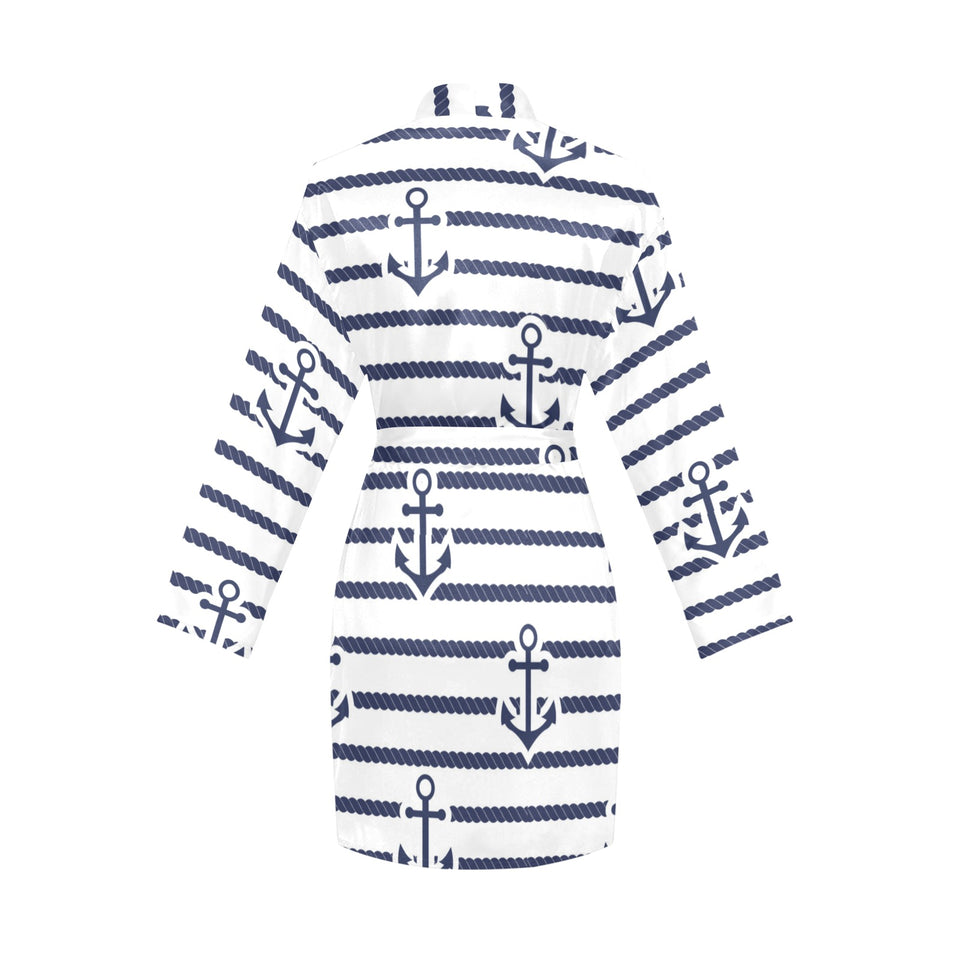 Anchor rope nautical pattern Women's Long Sleeve Belted Night Robe