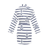 Anchor rope nautical pattern Women's Long Sleeve Belted Night Robe