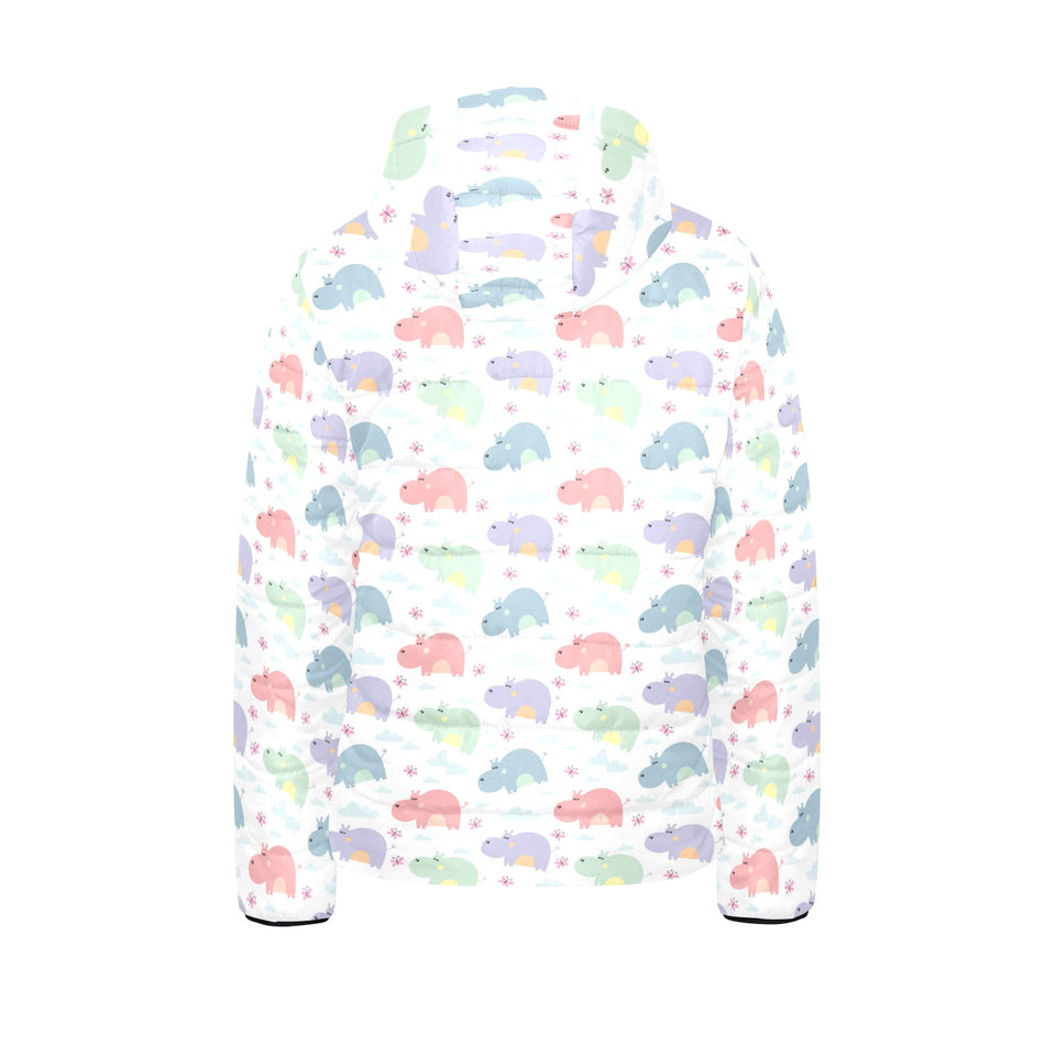 Hippopotamus Pattern Print Design 03 Kids' Boys' Girls' Padded Hooded Jacket