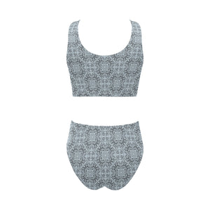 Traditional indian element pattern Chest Bowknot High Waisted Bikini Swimsuit