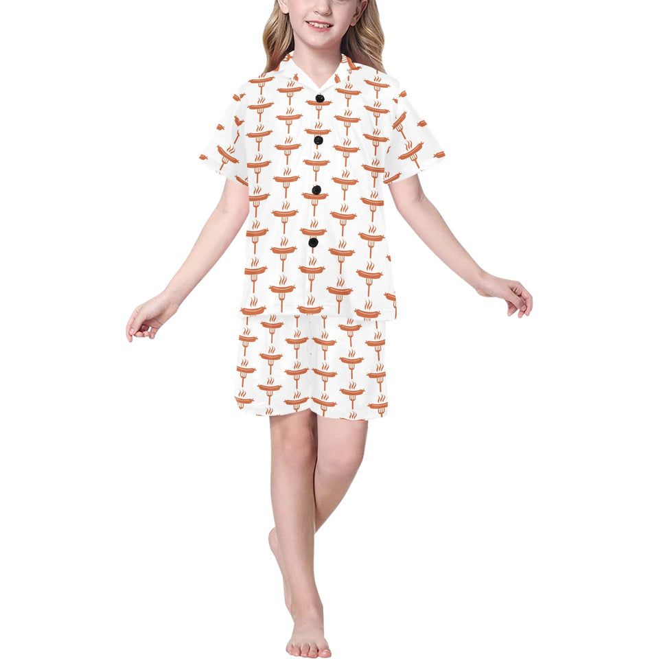 Sausage Pattern Print Design 05 Kids' Boys' Girls' V-Neck Short Pajama Set