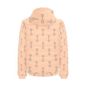 Engine Piston Cream Background Pattern Design 04 Men's Padded Hooded Jacket