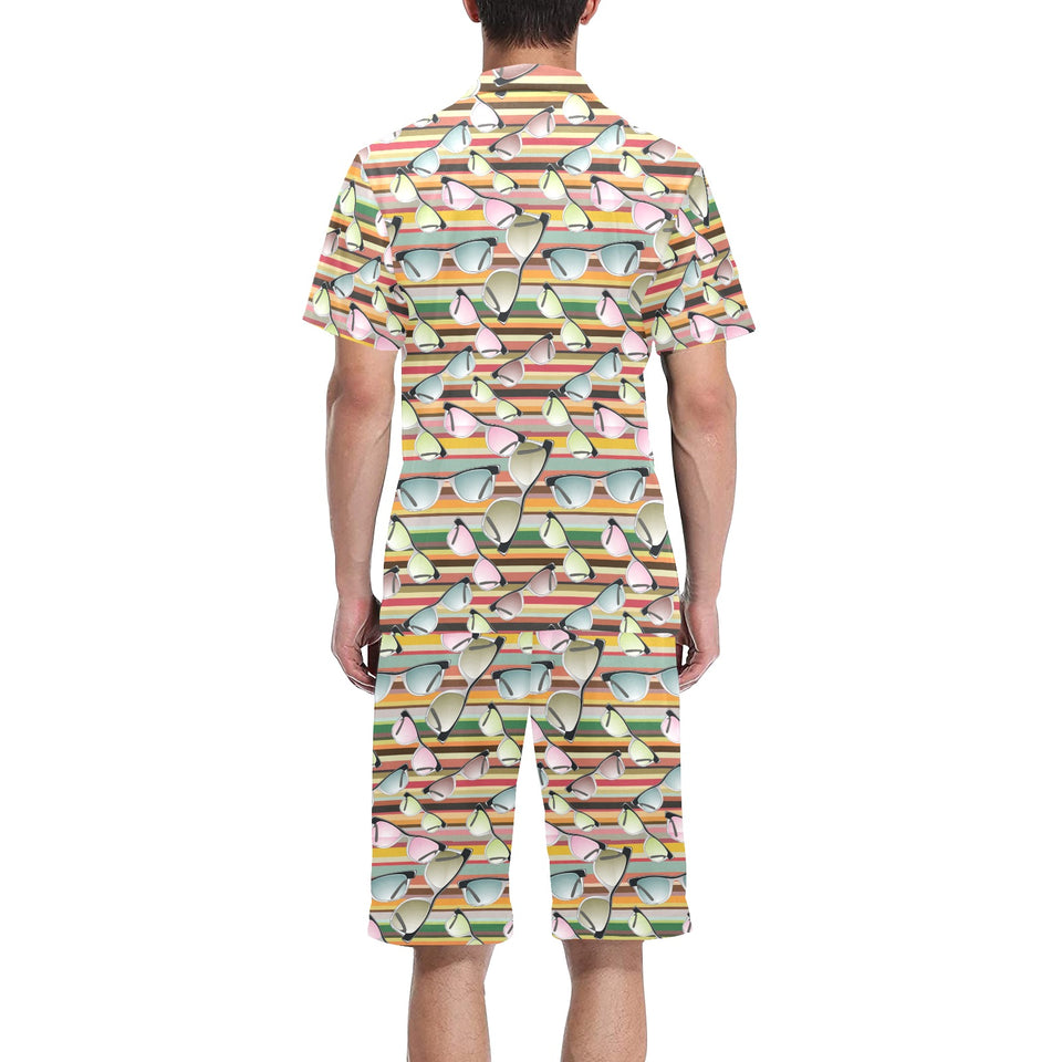 Sun Glasses Pattern Print Design 02 Men's V-Neck Short Pajama Set