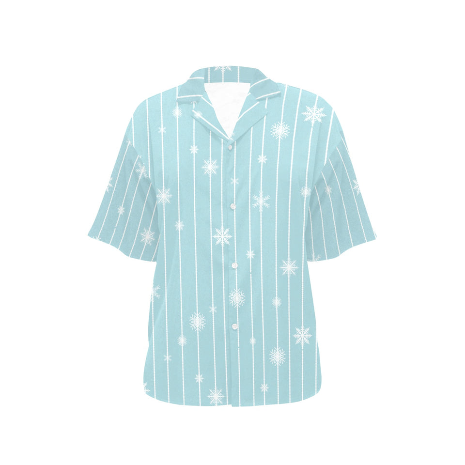 Snowflake pattern blue stripe background Women's All Over Print Hawaiian Shirt