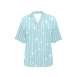 Snowflake pattern blue stripe background Women's All Over Print Hawaiian Shirt