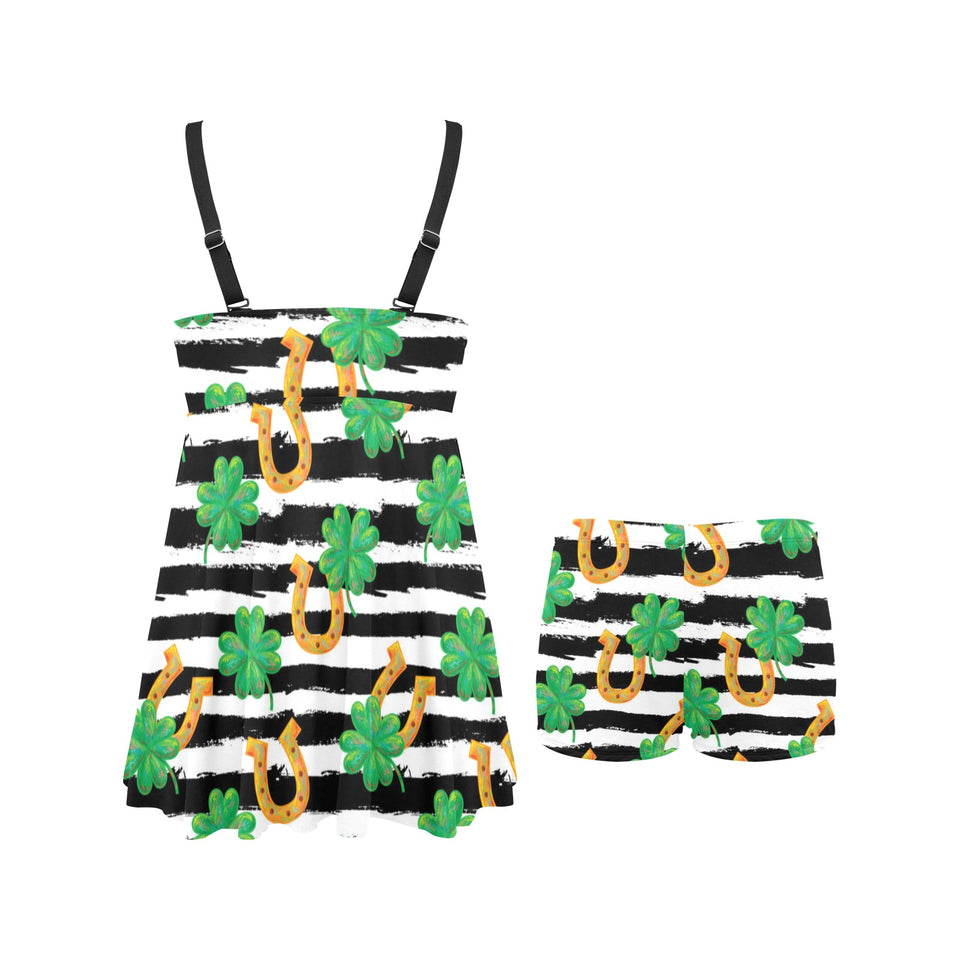 Horseshoes Pattern Print Design 01 Chest Sexy Pleated Two Piece Swim Dress