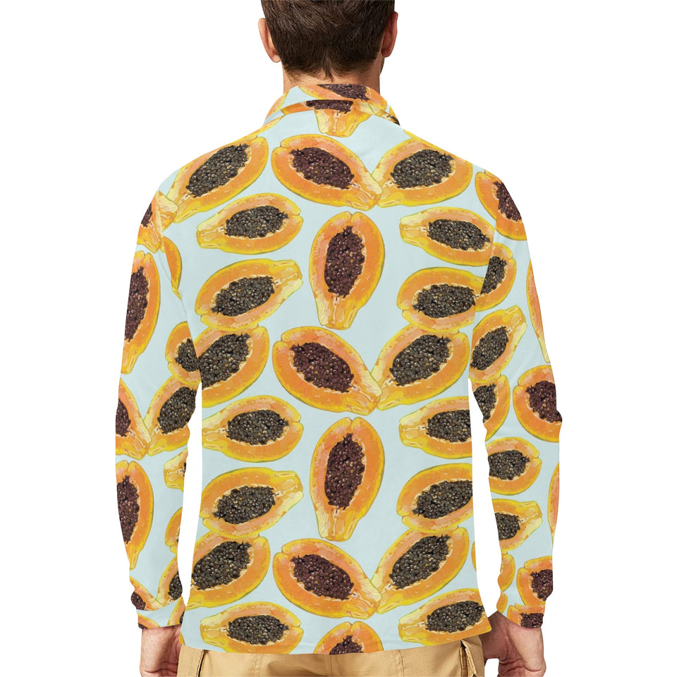 Watercolor papaya pattern Men's Long Sleeve Polo Shirt