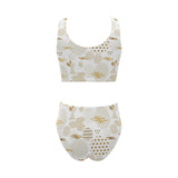 Beautiful gold japanese pattern Chest Bowknot High Waisted Bikini Swimsuit