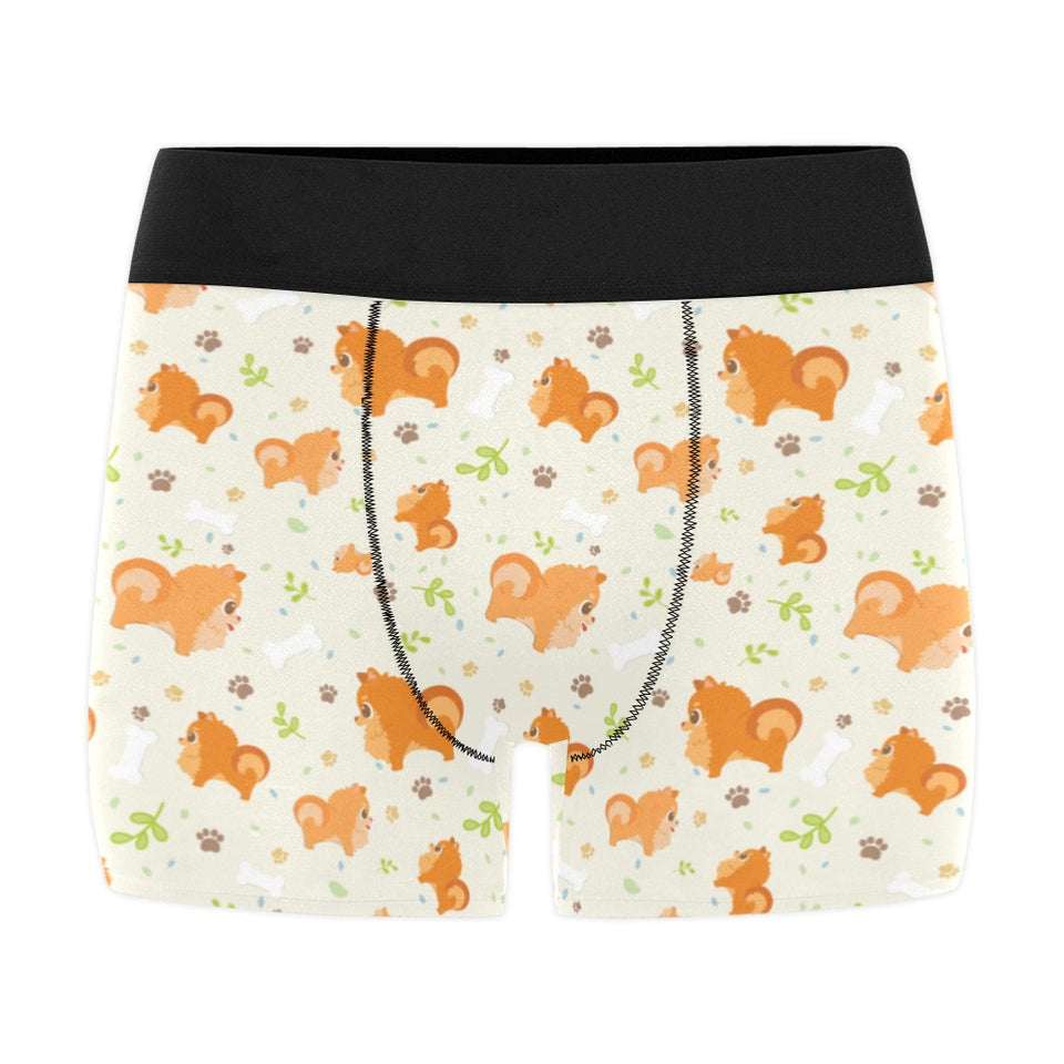 Cute brown pomeranian paw leave bone pattern Men's All Over Print Boxer Briefs Men's Underwear