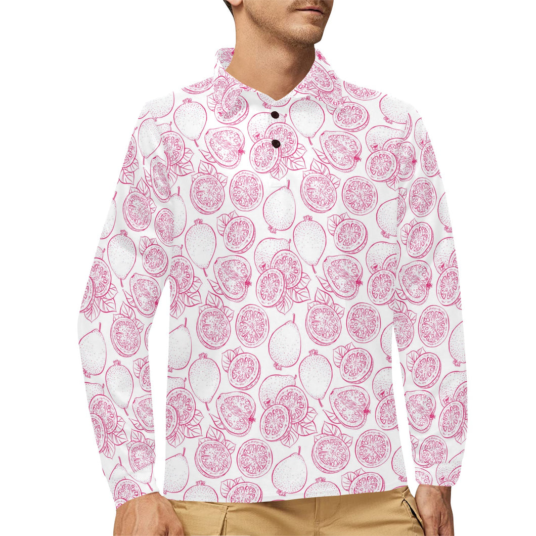 Sketch guava pattern Men's Long Sleeve Polo Shirt