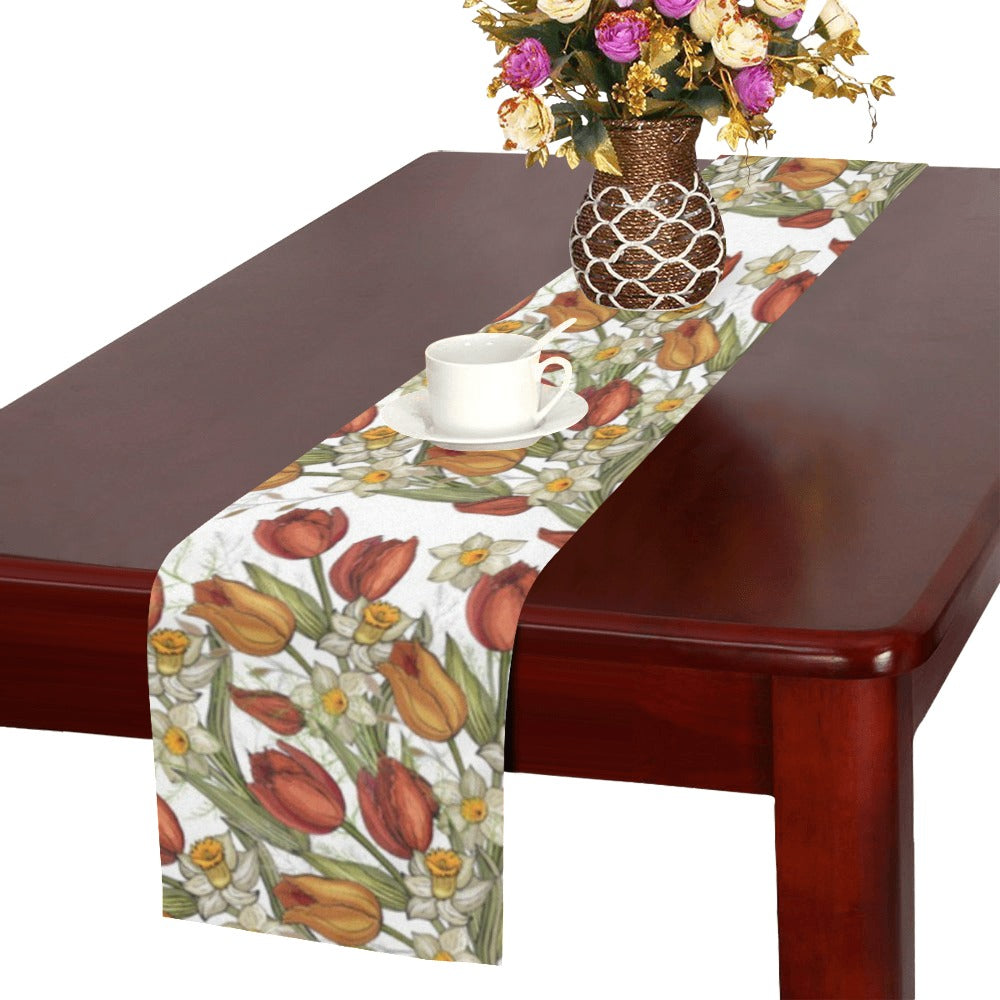 Red tulips and daffodils pattern Table Runner