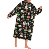 Raccoon watermelon pattern Blanket Robe with Sleeves