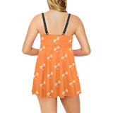 Engine Piston Orange Background Pattern Design 05 Chest Sexy Pleated Two Piece Swim Dress