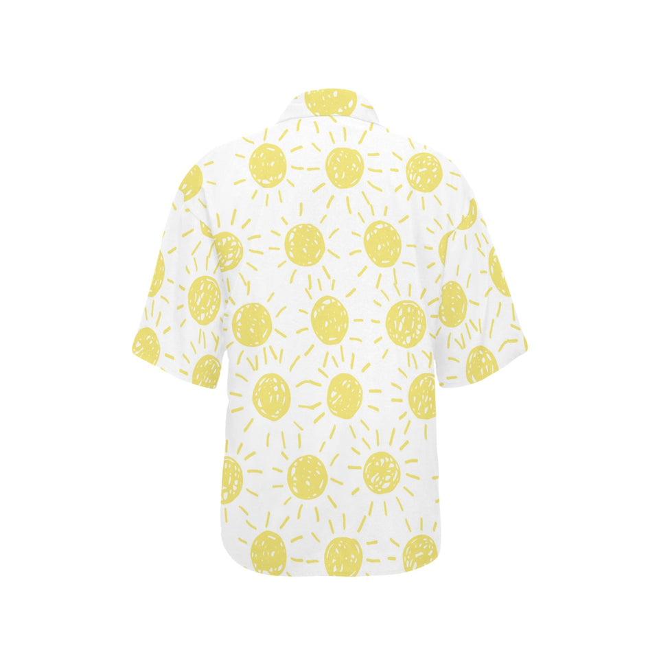 hand drawn sun pattern Women's All Over Print Hawaiian Shirt