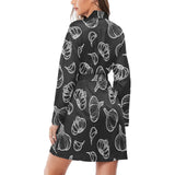 Garlic pattern black background Women's Long Sleeve Belted Night Robe