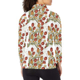 Red tulips and daffodils pattern Women's Long Sleeve Polo Shirt