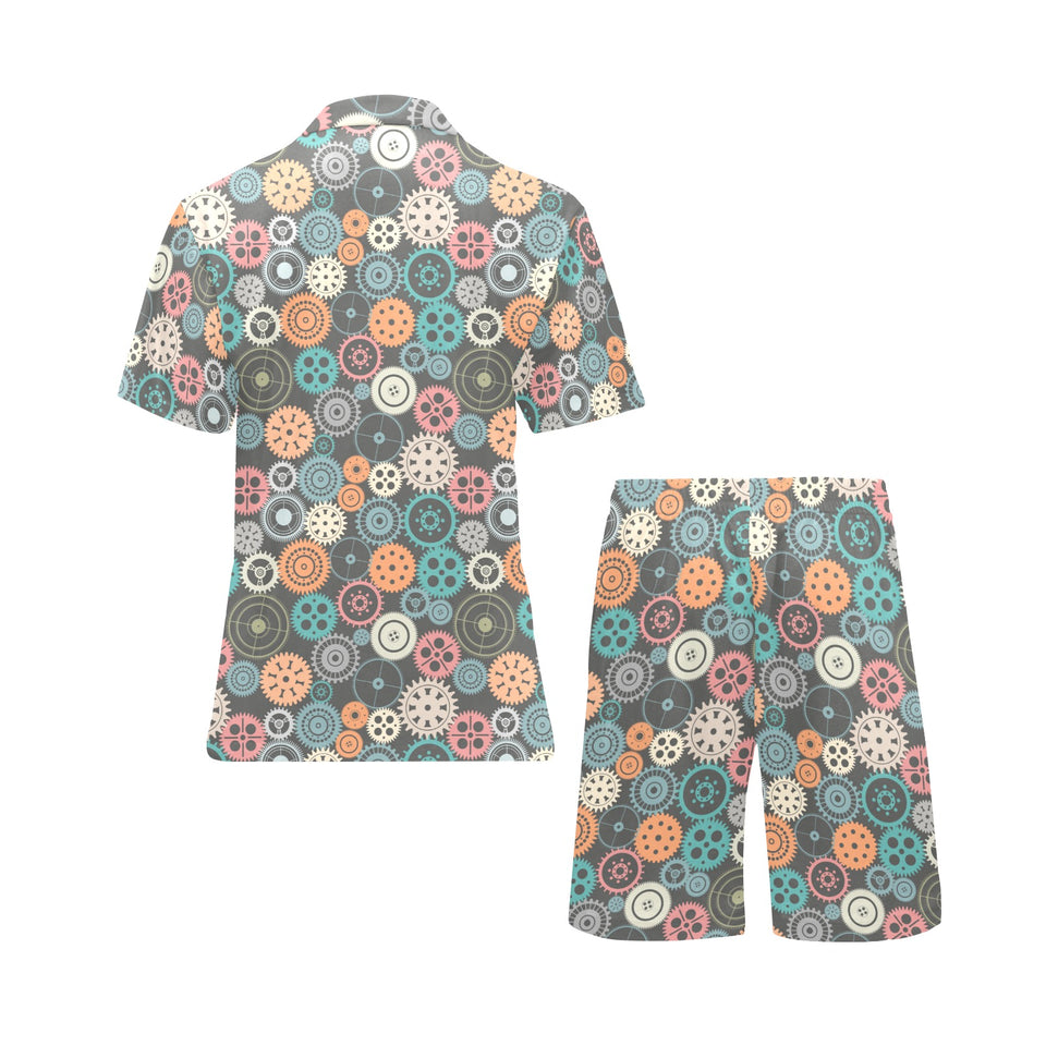 Gear Pattern Print Design 05 Men's V-Neck Short Pajama Set