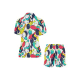 watercolor bowling ball pins Women's V-Neck Short Pajama Set