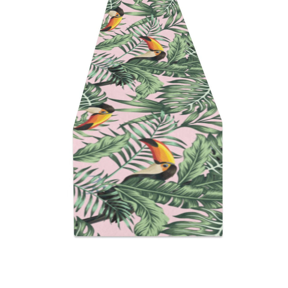 Toucan tropical green jungle palm pattern Table Runner