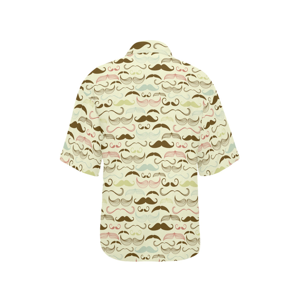 Mustache Beard Pattern Print Design 01 Women's All Over Print Hawaiian Shirt