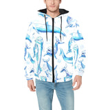 Watercolor dolphin pattern Men's Padded Hooded Jacket