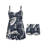 Piano Pattern Print Design 02 Chest Sexy Pleated Two Piece Swim Dress