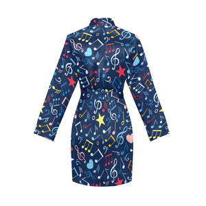 Music Notes Pattern Print Design 03 Women's Long Sleeve Belted Night Robe