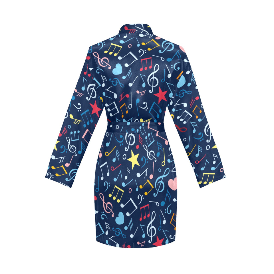 Music Notes Pattern Print Design 03 Women's Long Sleeve Belted Night Robe