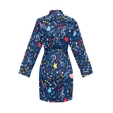 Music Notes Pattern Print Design 03 Women's Long Sleeve Belted Night Robe